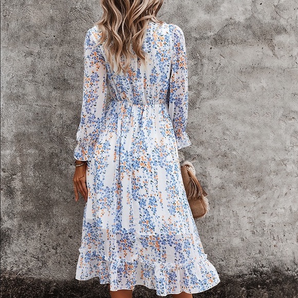 🆕Boho Floral Print Wavy Detailed Dress - Picture 6 of 7